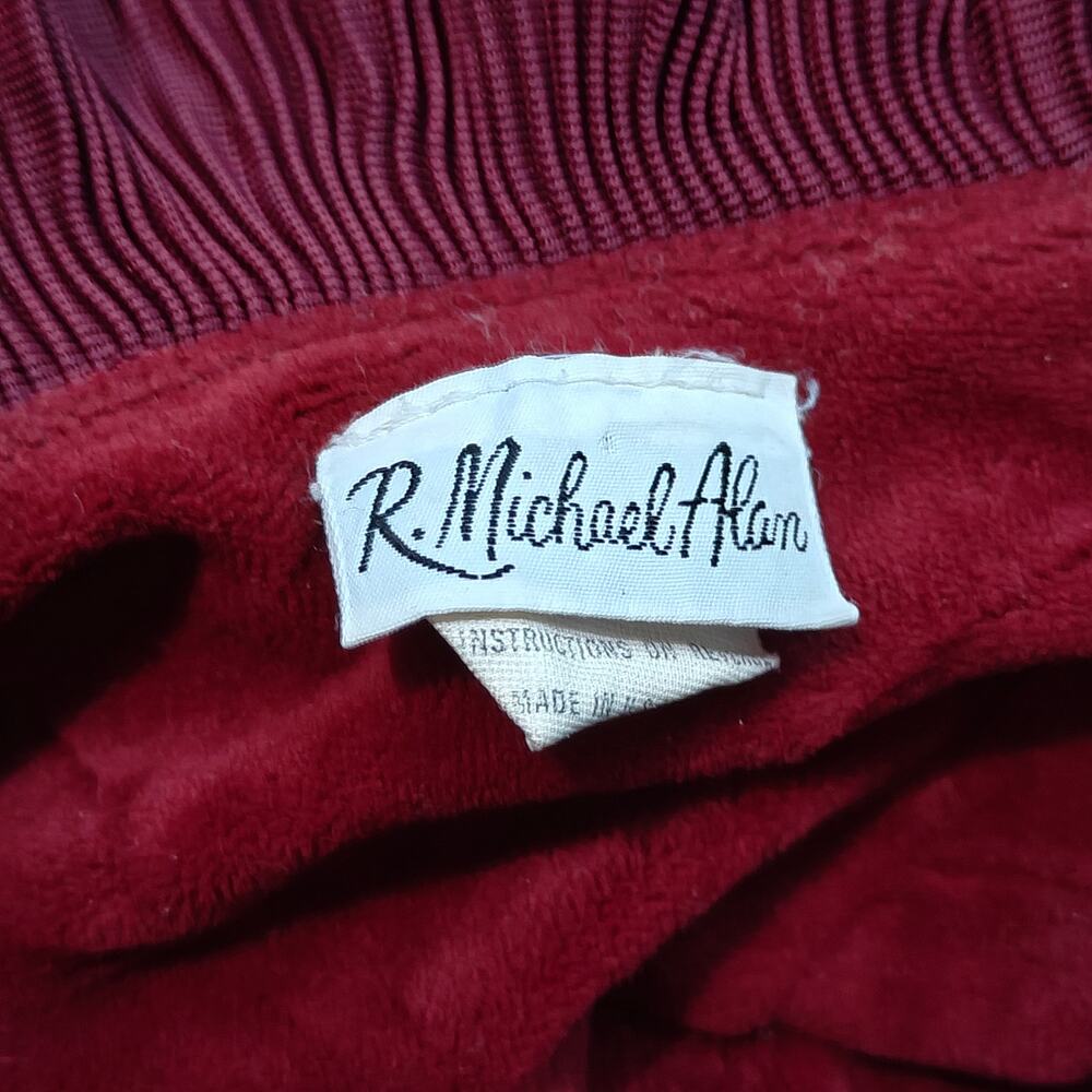 Vintage R. Michael Alan Deep Red Ruffle Trim House Coat Robe Womens Medium - Picture 5 of 7